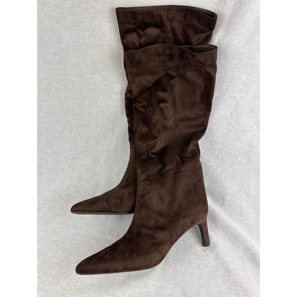 A New Day Womens Pointed Toe Slouch Boots Brown Faux Suede Kitten Heel Size 11